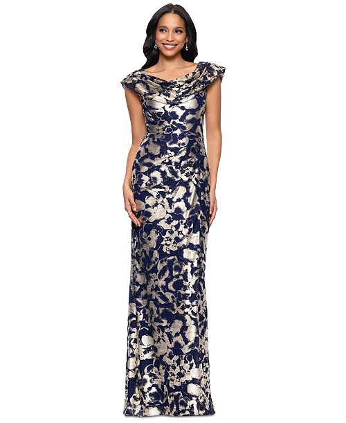 Betsy & Adam Women's Floral-Foil Powermesh Sheath Dress Women's Fashion Shoes & Accessories