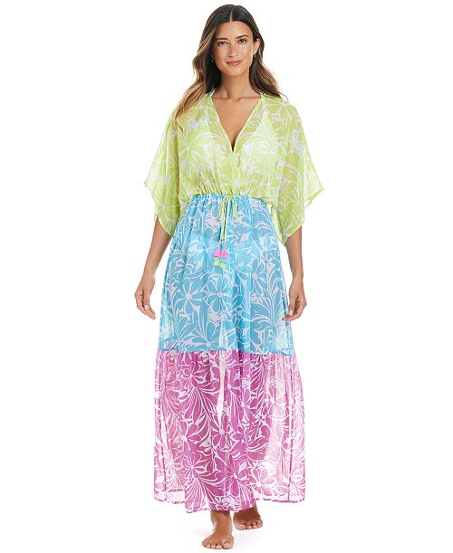 Bleu By Rod Beattie Women's Sock It To Me Printed Chiffon Cover-Up Maxi Dress Women's Fashion Shoes & Accessories