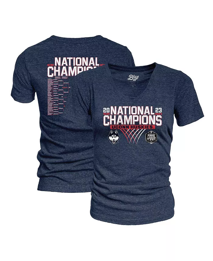 Blue 84 Women's Navy UConn Huskies 2023 NCAA Men's Basketball National Champions Focus Bracket Tri-Blend V-Neck T-shirt Sports Fan Shop