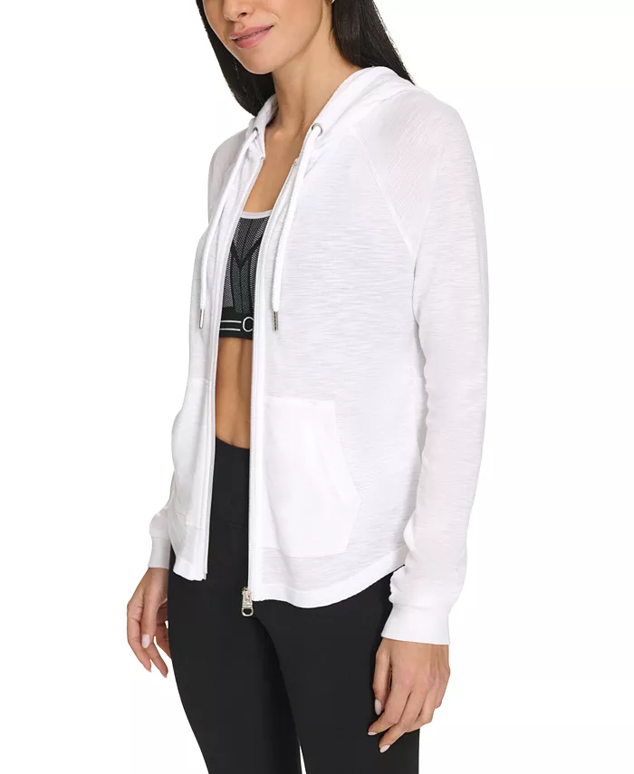 Calvin Klein Performance Ruched-Sleeve Zip Hoodie Women's Fashion Shoes & Accessories