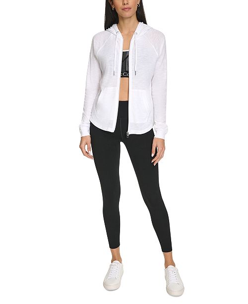 Calvin Klein Performance Ruched-Sleeve Zip Hoodie Women's Fashion Shoes & Accessories