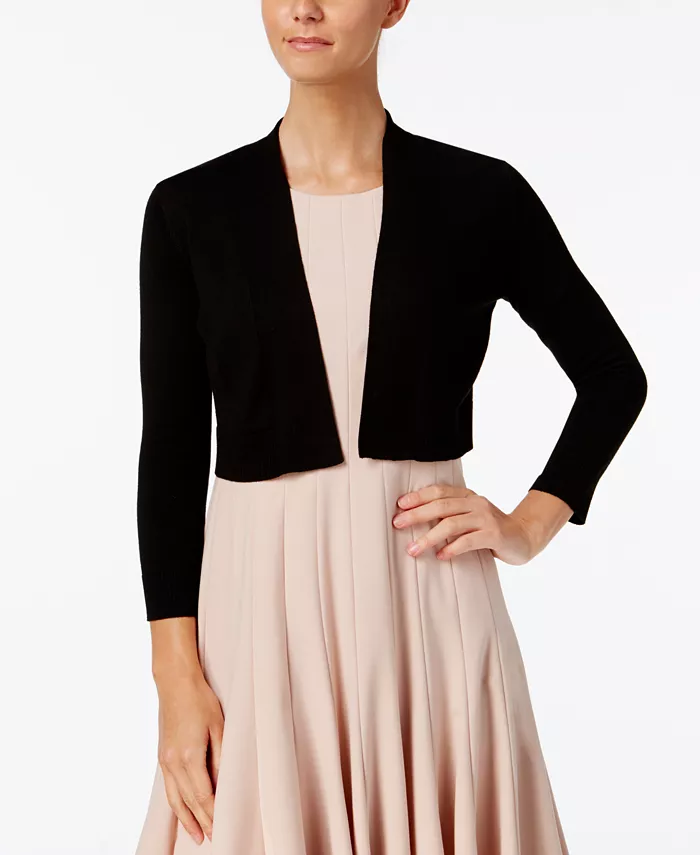 Calvin Klein Women's Cropped Open-Front Three-Quarter Sleeve Cardigan Women's Fashion Shoes & Accessories