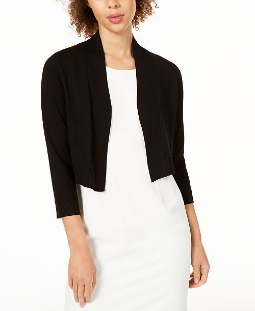 Calvin Klein Women's Cropped Open-Front Three-Quarter Sleeve Cardigan Women's Fashion Shoes & Accessories