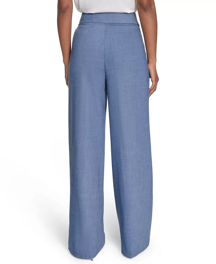 Calvin Klein Women's Faux-Denim High Rise Wide-Leg Pants Women's Fashion Shoes & Accessories