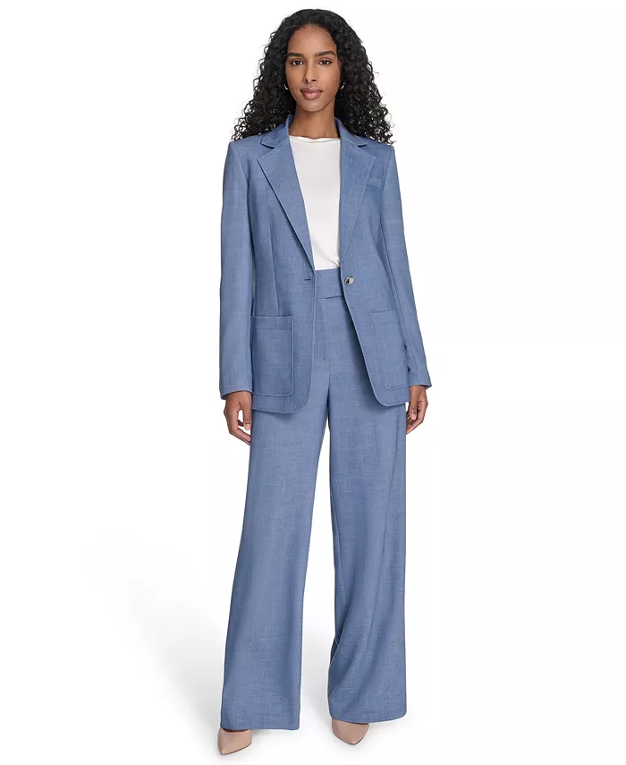 Calvin Klein Women's Faux-Denim One-Button Blazer Women's Fashion Shoes & Accessories