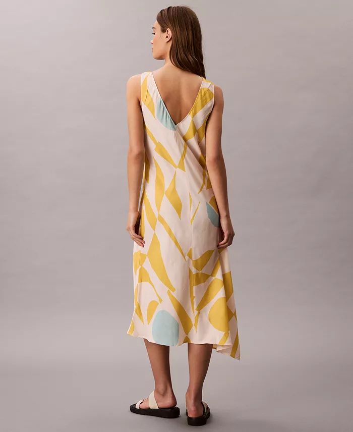 Calvin Klein Women's Geo-Print Asymmetrical-Hem Midi Dress Women's Fashion Shoes & Accessories