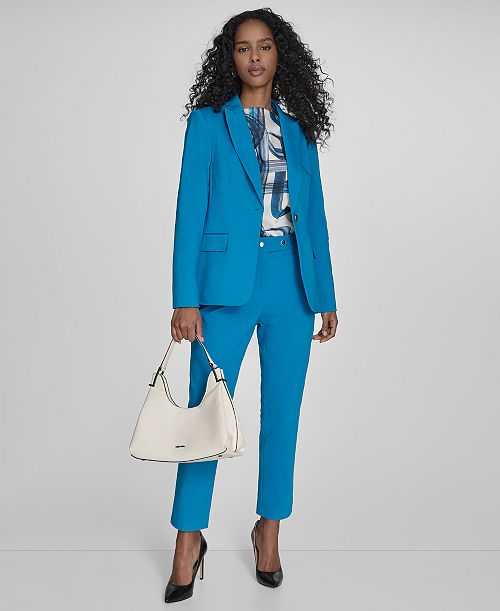 Calvin Klein Women's One-Button Blazer Printed Cap-Sleeve Blouse & Slim-Leg Pants Women's Fashion Shoes & Accessories