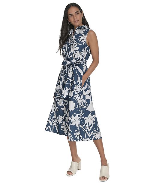 Calvin Klein Women's Printed Cotton Button-Front Dress Women's Fashion Shoes & Accessories
