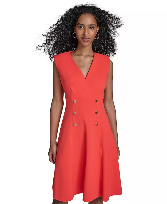 Calvin Klein Women's Scuba-Crepe Faux-Button Dress Women's Fashion Shoes & Accessories