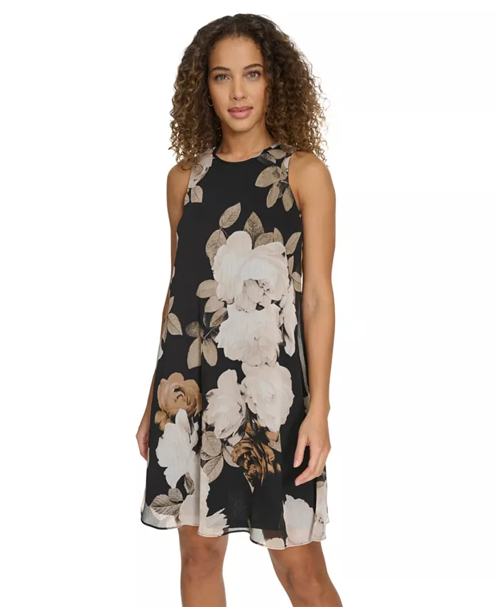 Calvin Klein Women's Sleeveless Chiffon Shift Dress Women's Fashion Shoes & Accessories