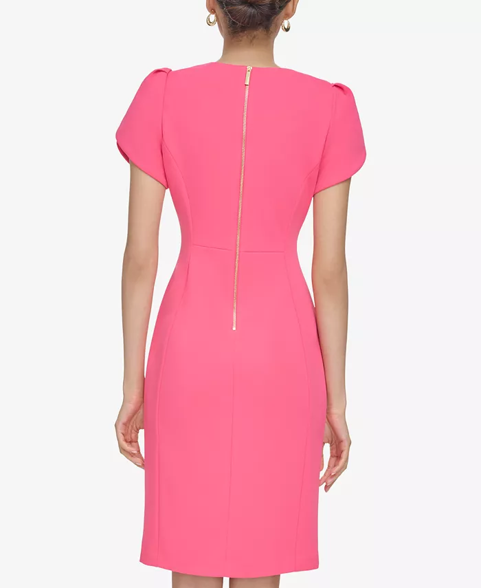 Calvin Klein Women's Tulip-Sleeve Sheath Scuba Crepe Knee-length Dress Women's Fashion Shoes & Accessories