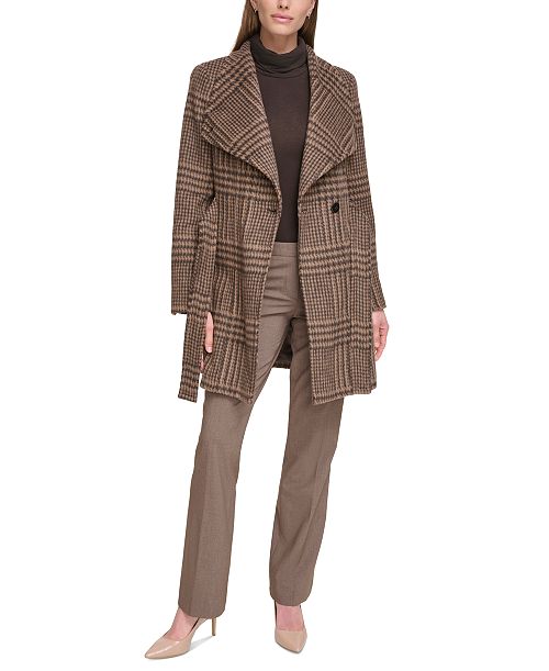 Calvin Klein Womens Asymmetrical Belted Wrap Coat Created For Macys Women's Fashion Shoes & Accessories