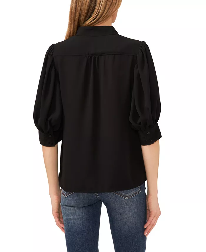 CeCe Women's 3/4-Sleeve Collared Button Down Blouse Women's Fashion Shoes & Accessories