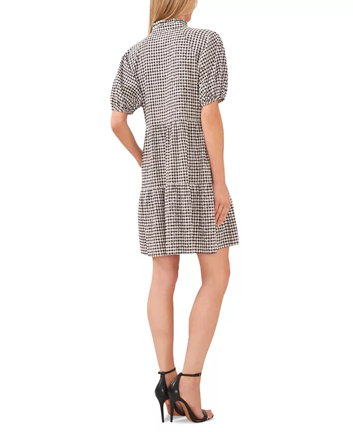 CeCe Women's Gingham Babydoll Elbow-Sleeve Tiered Dress Women's Fashion Shoes & Accessories
