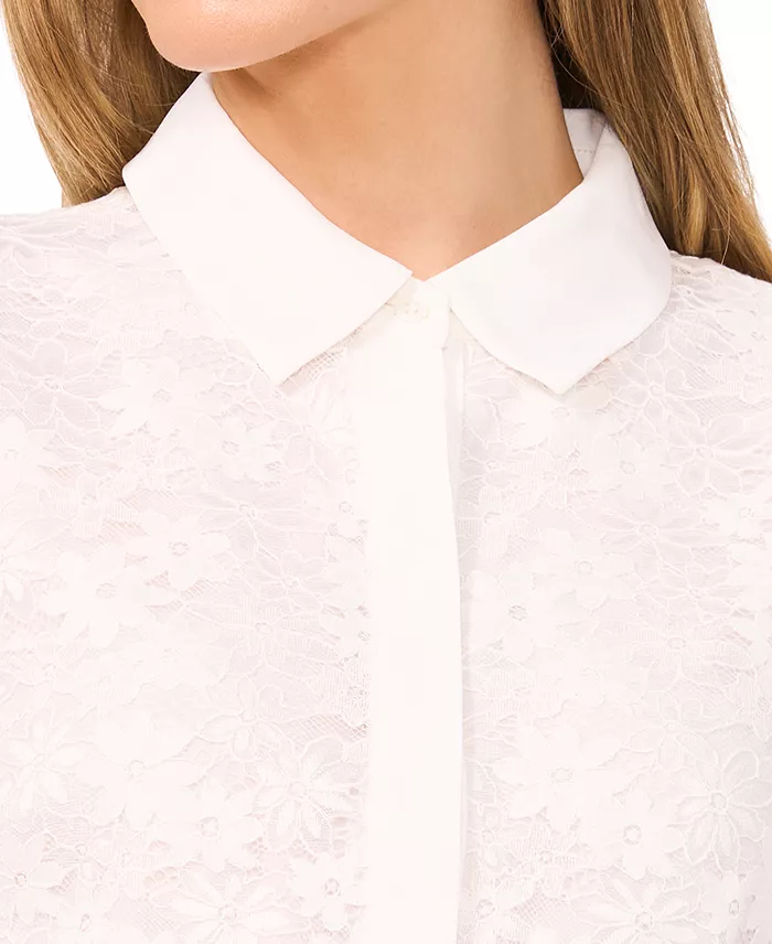CeCe Women's Lace Short-Sleeve Shirt Women's Fashion Shoes & Accessories