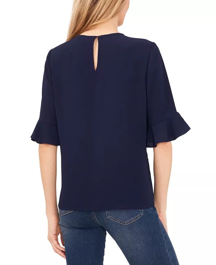CeCe Women's Ruffled-Cuff 3/4-Sleeve Crew Neck Blouse Women's Fashion Shoes & Accessories