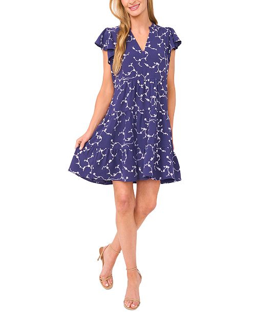 CeCe Women's Short-Sleeve Ruffled Tiered Dress Women's Fashion Shoes & Accessories