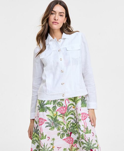 Charter Club Women's 100% Linen Jacket Created For Macy's Women's Fashion Shoes & Accessories