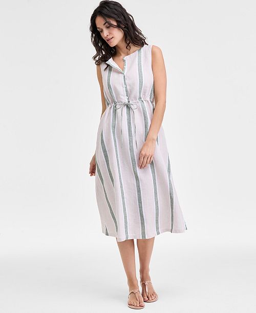 Charter Club Women's 100% Linen Striped Midi Dress Exclusively at Macy's Women's Fashion Shoes & Accessories