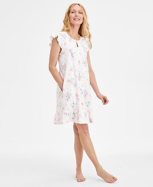 Charter Club Women's Cotton Flutter-Sleeve Chemise Exclusively at Macy's Women's Fashion Shoes & Accessories