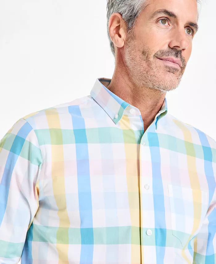 Club Room Men's Brook Regular-Fit Stretch Plaid Button-Down Poplin Shirt Exclusively At Macy's Men's Fashion & Accessories