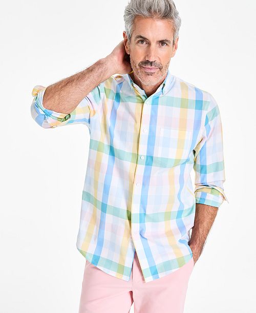 Club Room Men's Brook Regular-Fit Stretch Plaid Button-Down Poplin Shirt Exclusively at Macy's Men's Fashion & Accessories