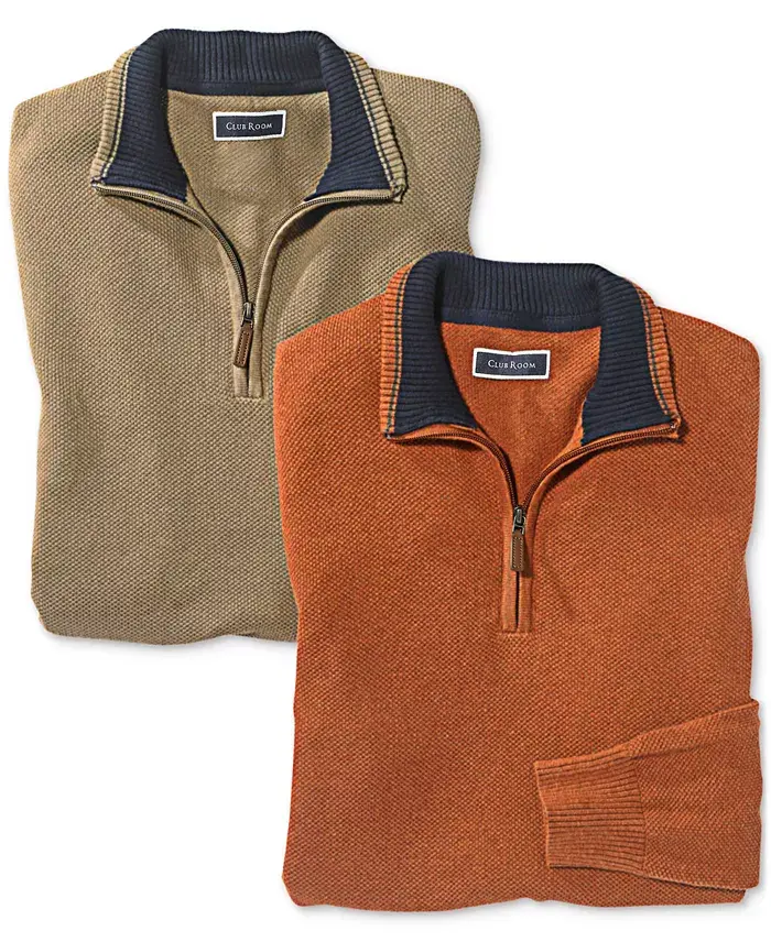 Club Room Men's Quarter-Zip Textured Cotton Sweater Created For Macy's Men's Fashion & Accessories