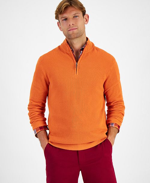 Club Room Men's Quarter-Zip Textured Cotton Sweater Created for Macy's Men's Fashion & Accessories