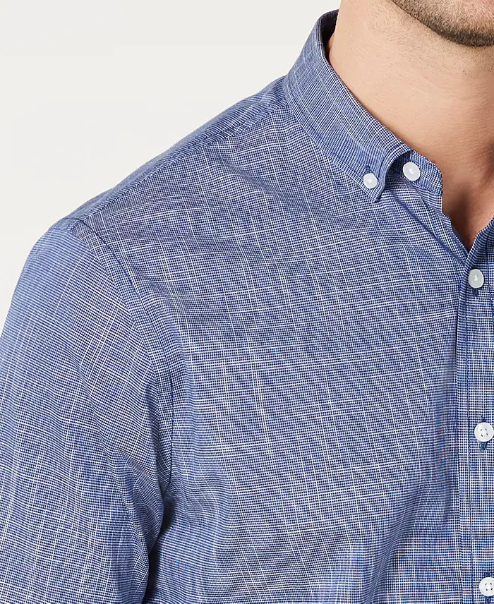Club Room Men's Texture Check Stretch Cotton Shirt Created For Macy's Men's Fashion & Accessories