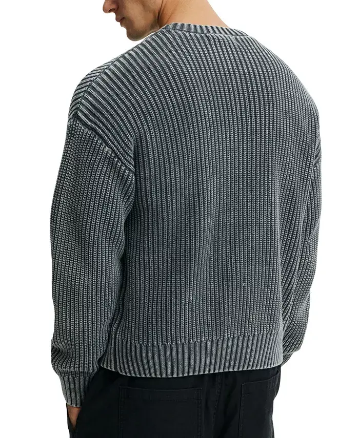 COTTON ON Men's Washed Box Fit Crew Knit Sweater Men's Fashion & Accessories