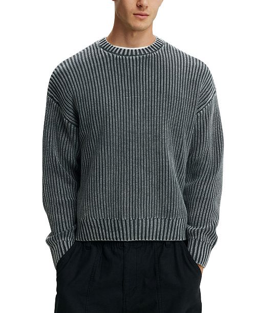 COTTON ON Men's Washed Box Fit Crew Knit Sweater Men's Fashion & Accessories