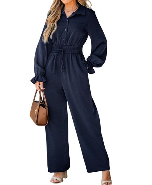 Cupshe Women's Elegant Flowy Cuff V Neck Jumpsuit Created For Macy's Women's Fashion Shoes & Accessories