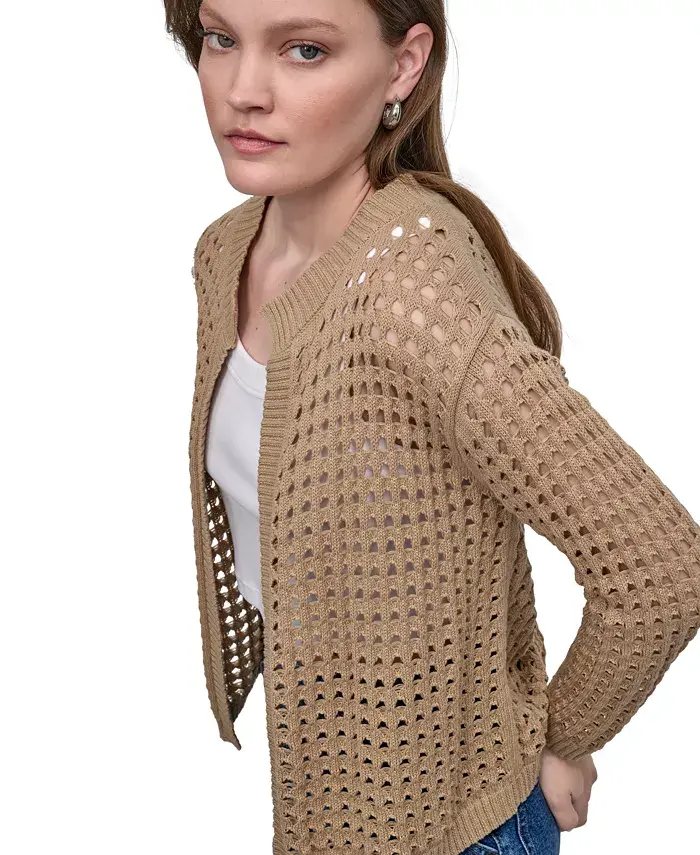 DKNY Jeans Women's Open-Stitch Drop-Shoulder Cardigan Sweater Women's Fashion Shoes & Accessories