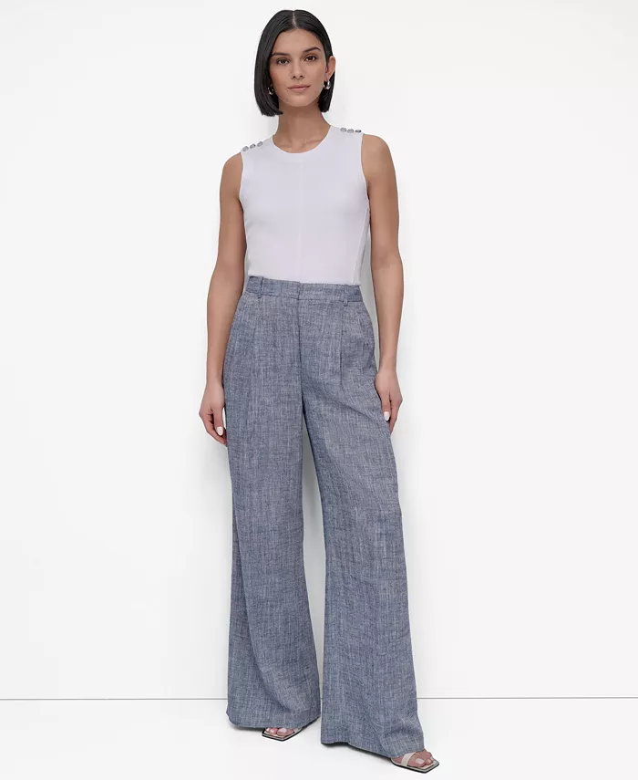 DKNY Petite High Rise Wide-Leg Pants Women's Fashion Shoes & Accessories