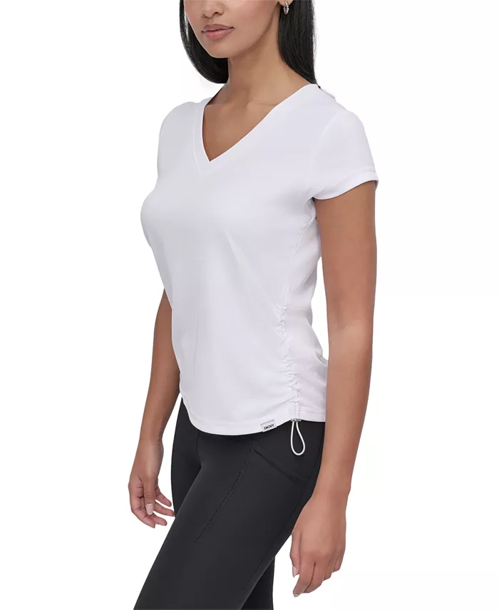 DKNY Sport Women's Crewneck Short-Sleeve Side-Ruched Top Women's Fashion Shoes & Accessories