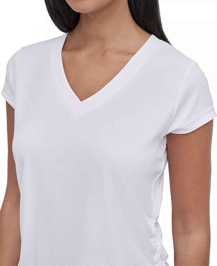 DKNY Sport Women's Crewneck Short-Sleeve Side-Ruched Top Women's Fashion Shoes & Accessories
