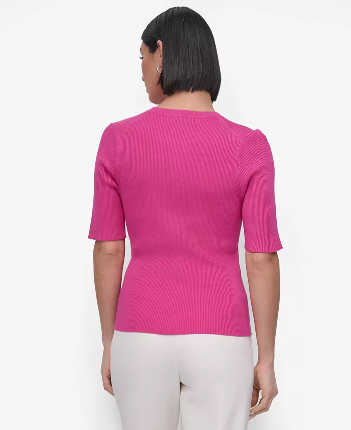 DKNY Women's Button-Shoulder Elbow-Sleeve Sweater Women's Fashion Shoes & Accessories