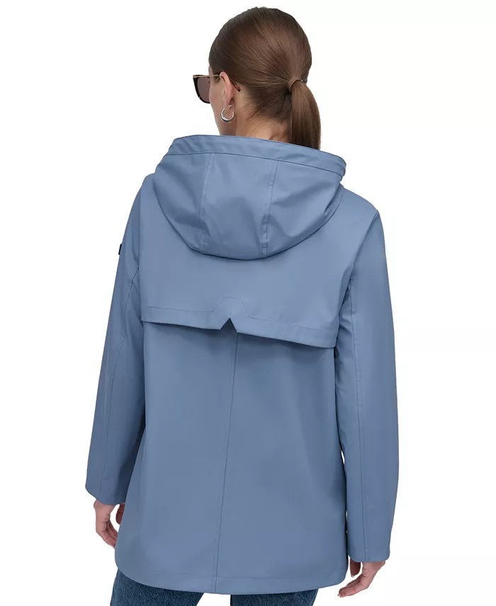 DKNY Women's Hooded Zip-Front Water-Resistant Raincoat Women's Fashion Shoes & Accessories