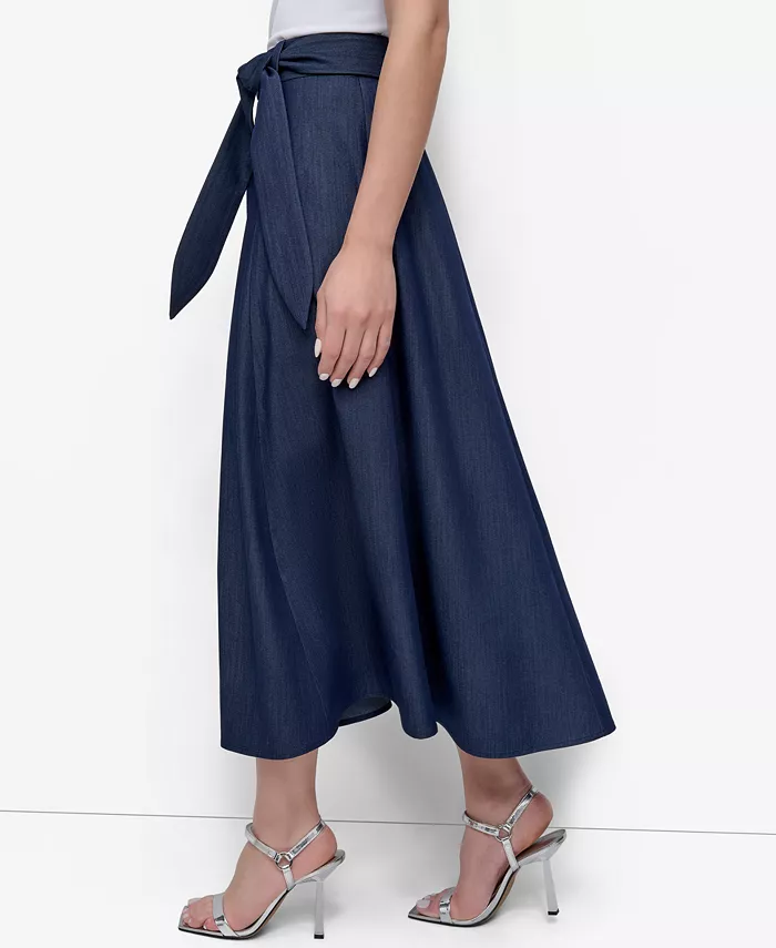 DKNY Women's Maxi Skirt With Tie Belt Women's Fashion Shoes & Accessories