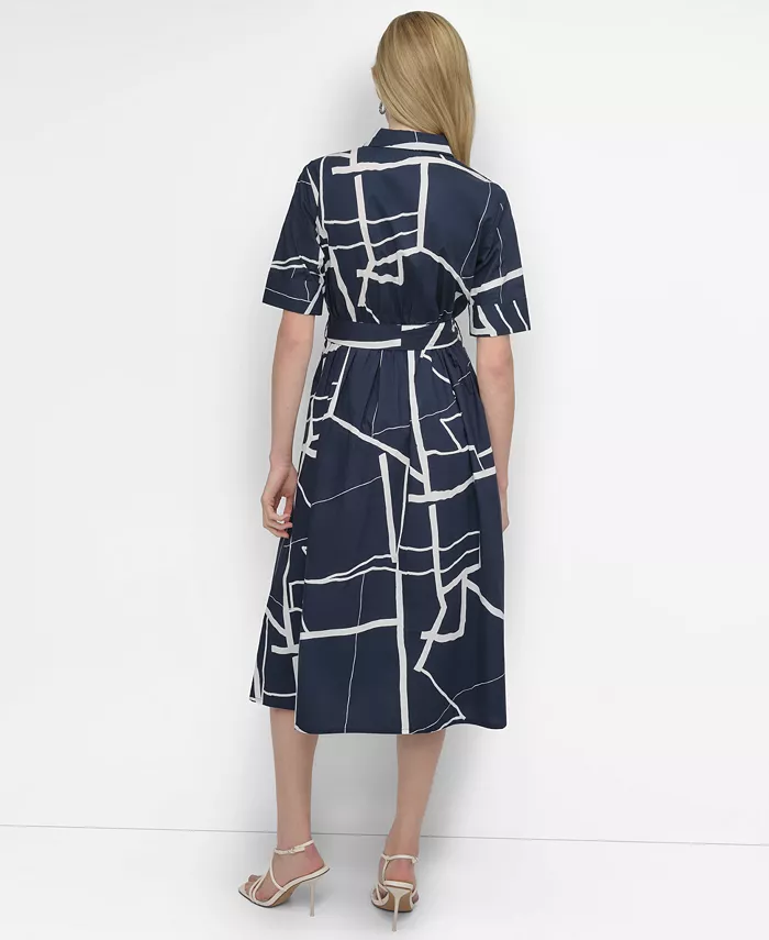 DKNY Women's Printed Cotton Shirt Dress Women's Fashion Shoes & Accessories