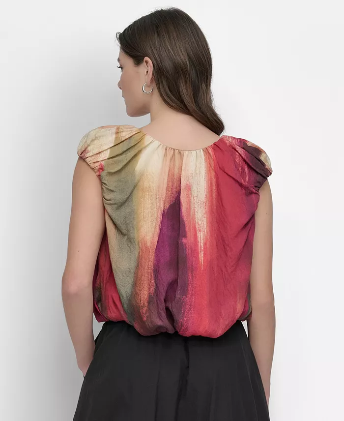 DKNY Women's Rumpled Abstract-Print Blouse Women's Fashion Shoes & Accessories