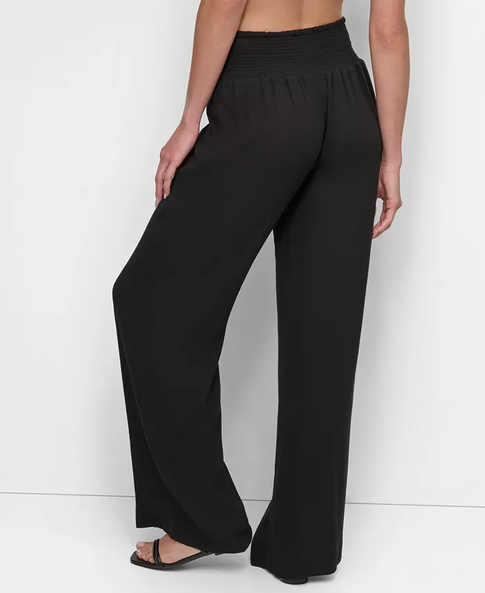 DKNY Women's Smocked-Waist Cover-Up Pull-On Pants Women's Fashion Shoes & Accessories
