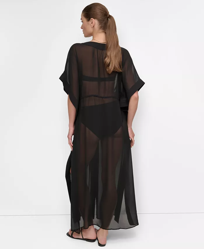 DKNY Women's Tie-Front Cover-Up Kaftan Women's Fashion Shoes & Accessories