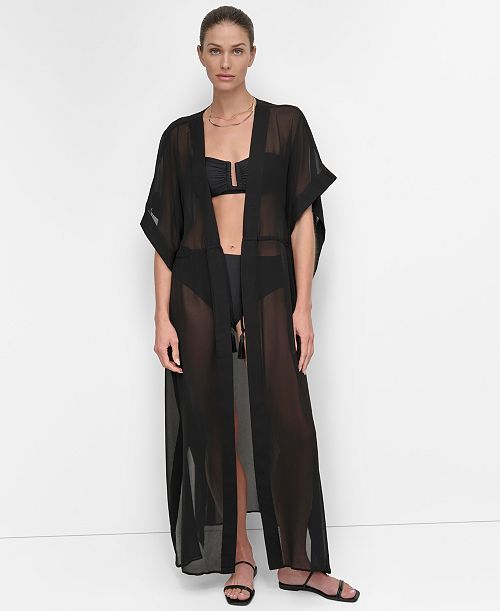 DKNY Women's Tie-Front Cover-Up Kaftan Women's Fashion Shoes & Accessories