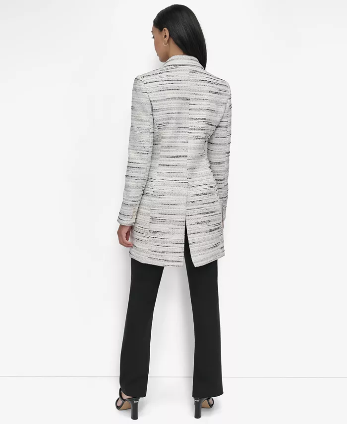 DKNY Women's Tweed Notch-Collar One-Button Long Blazer Women's Fashion Shoes & Accessories