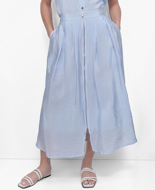 DKNY Women's Zip-Front Tech Midi Skirt Women's Fashion Shoes & Accessories