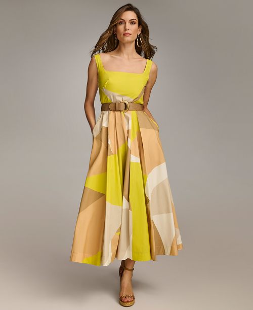 Donna Karan New York Donna Karan Women's Square-Neck Buckled Sleeveless Midi Dress Women's Fashion Shoes & Accessories