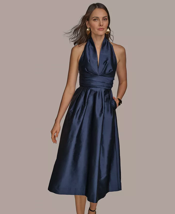 Donna Karan New York Women's A-Line Halter Midi Dress Women's Fashion Shoes & Accessories