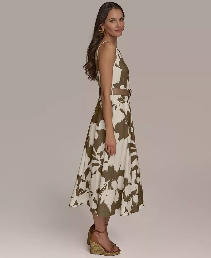 Donna Karan New York Women's Boat-Neck Linen Midi Dress Women's Fashion Shoes & Accessories