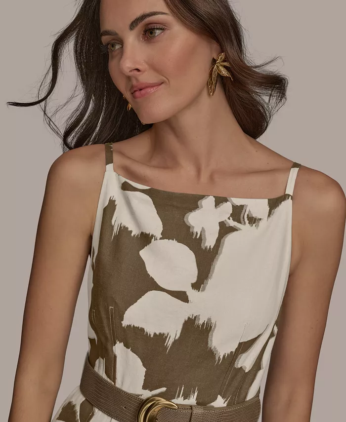 Donna Karan New York Women's Boat-Neck Linen Midi Dress Women's Fashion Shoes & Accessories